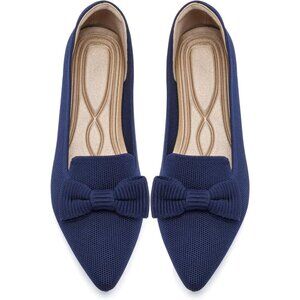 Women Mesh Ballet Blue Flats Bow Pointed Toe Comfortable Dress Shoes for Work